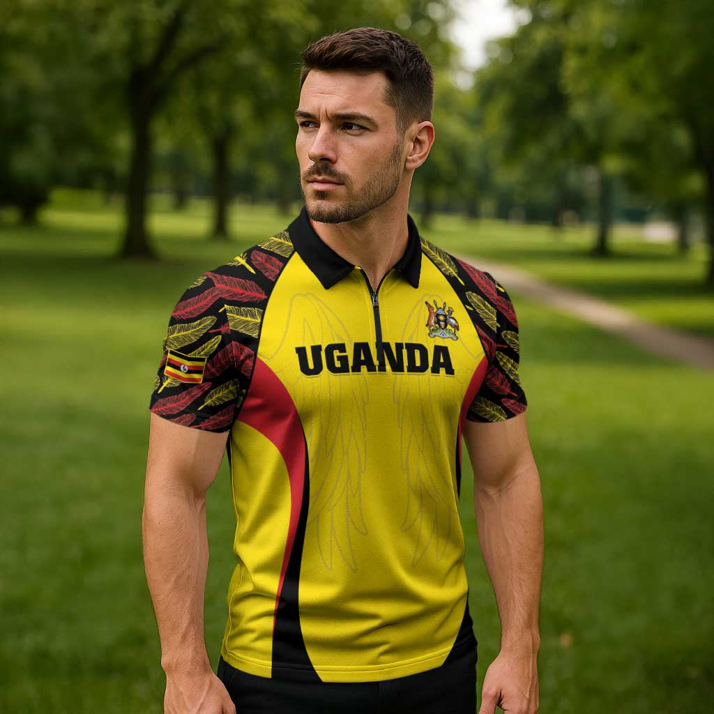 Custom Uganda Cricket Zipper Polo Shirt Go Cricket Cranes - Wonder Print Shop