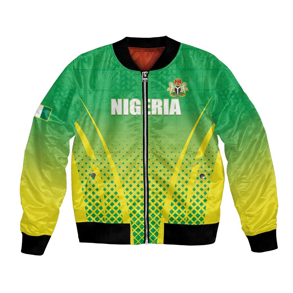 Custom Nigeria Cricket Bomber Jacket Come On Yellow Greens - Wonder Print Shop