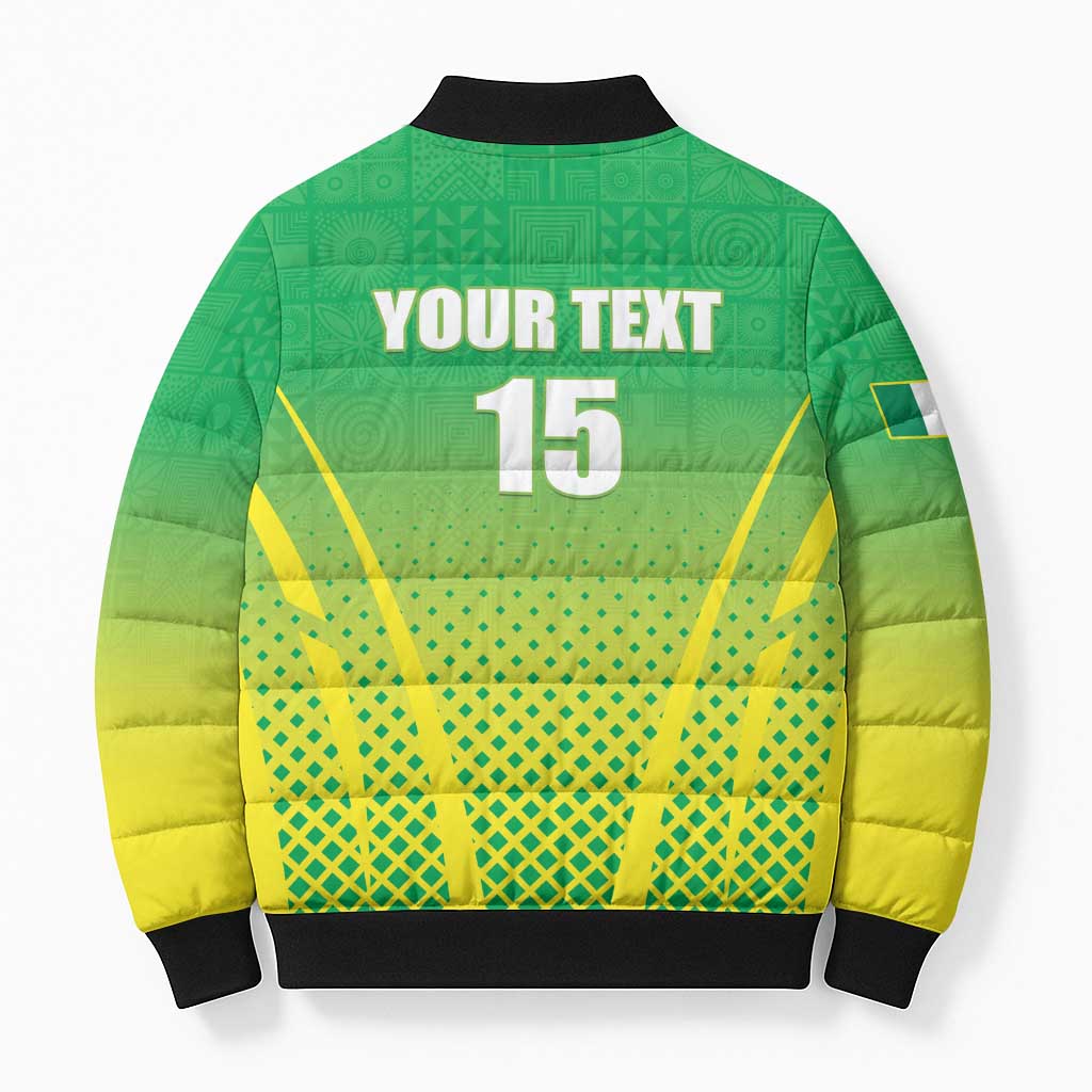 Custom Nigeria Cricket Bomber Puffer Jacket Come On Yellow Greens - Wonder Print Shop