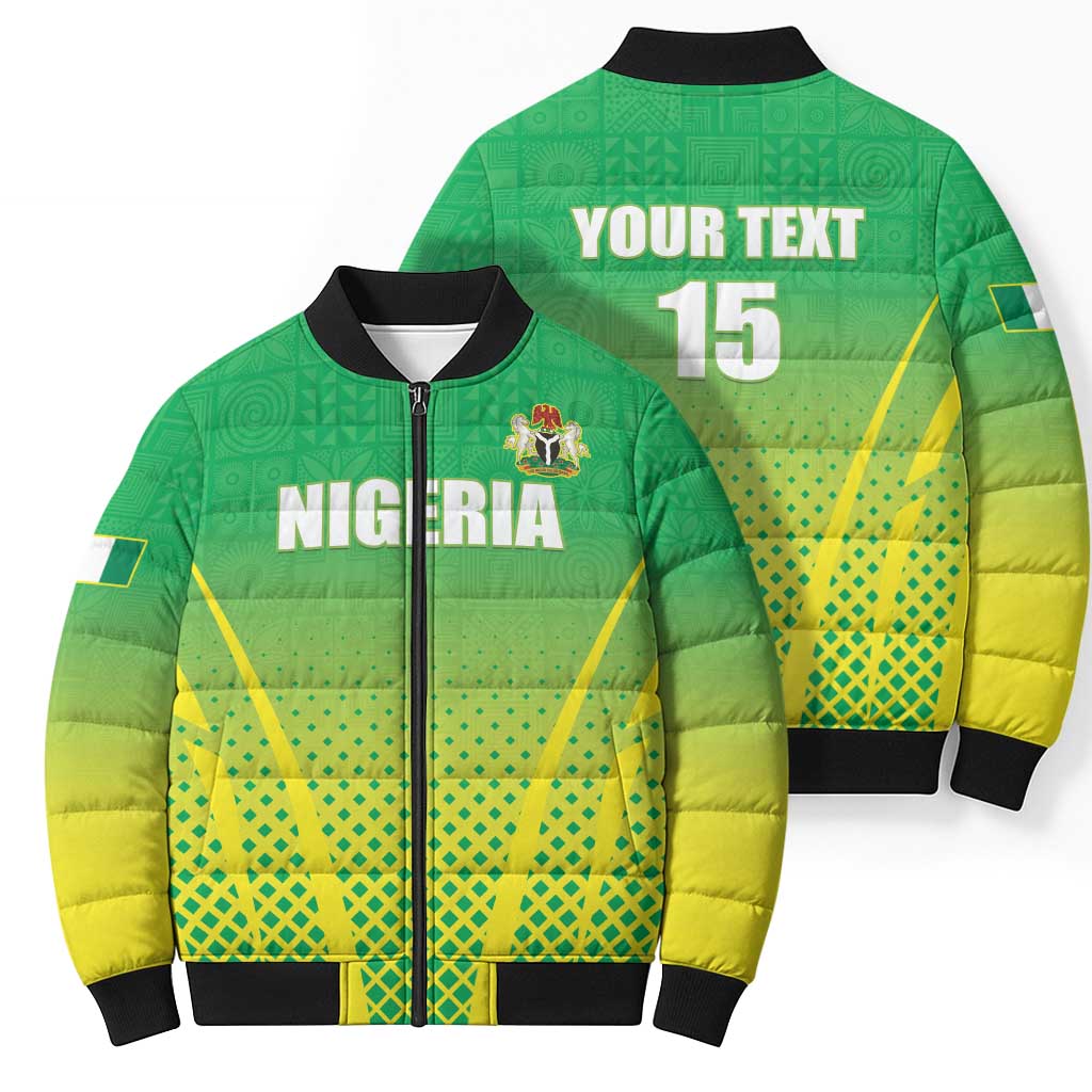 Custom Nigeria Cricket Bomber Puffer Jacket Come On Yellow Greens - Wonder Print Shop