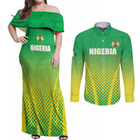 Custom Nigeria Cricket Couples Matching Off Shoulder Maxi Dress and Long Sleeve Button Shirt Come On Yellow Greens - Wonder Print Shop