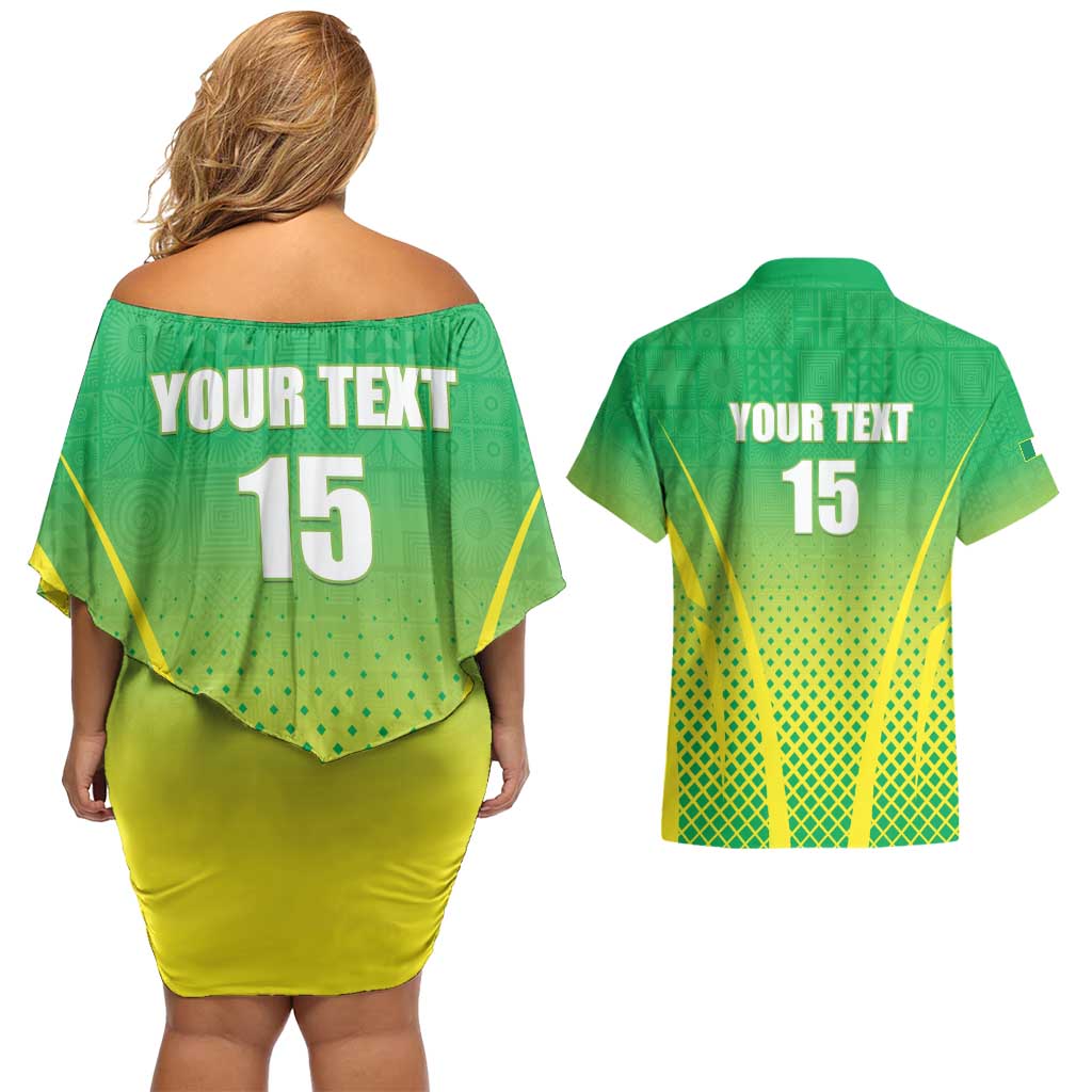 Custom Nigeria Cricket Couples Matching Off Shoulder Short Dress and Hawaiian Shirt Come On Yellow Greens - Wonder Print Shop
