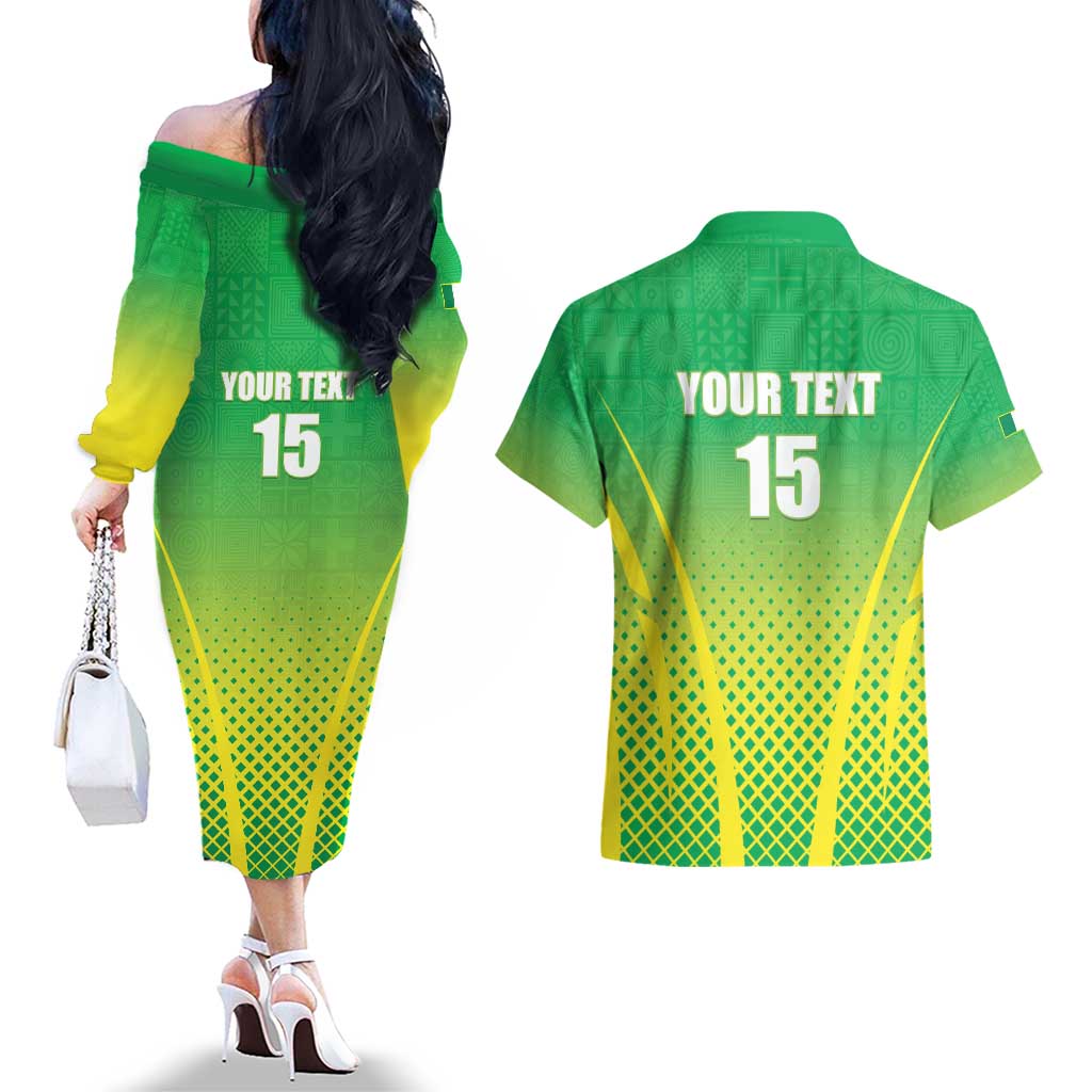 Custom Nigeria Cricket Couples Matching Off The Shoulder Long Sleeve Dress and Hawaiian Shirt Come On Yellow Greens - Wonder Print Shop