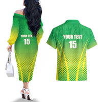 Custom Nigeria Cricket Couples Matching Off The Shoulder Long Sleeve Dress and Hawaiian Shirt Come On Yellow Greens - Wonder Print Shop