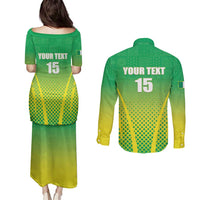 Custom Nigeria Cricket Couples Matching Puletasi and Long Sleeve Button Shirt Come On Yellow Greens - Wonder Print Shop