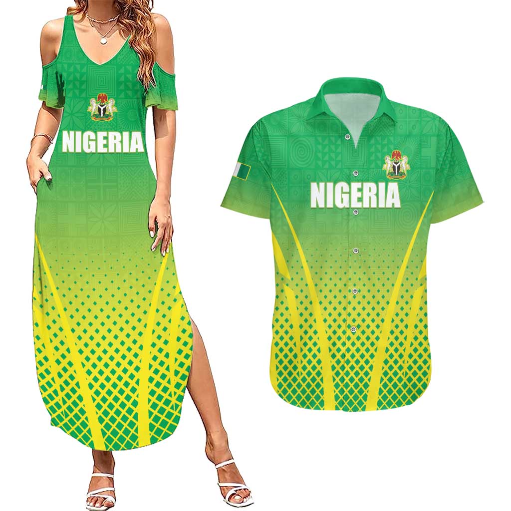 Custom Nigeria Cricket Couples Matching Summer Maxi Dress and Hawaiian Shirt Come On Yellow Greens - Wonder Print Shop