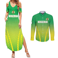Custom Nigeria Cricket Couples Matching Summer Maxi Dress and Long Sleeve Button Shirt Come On Yellow Greens - Wonder Print Shop