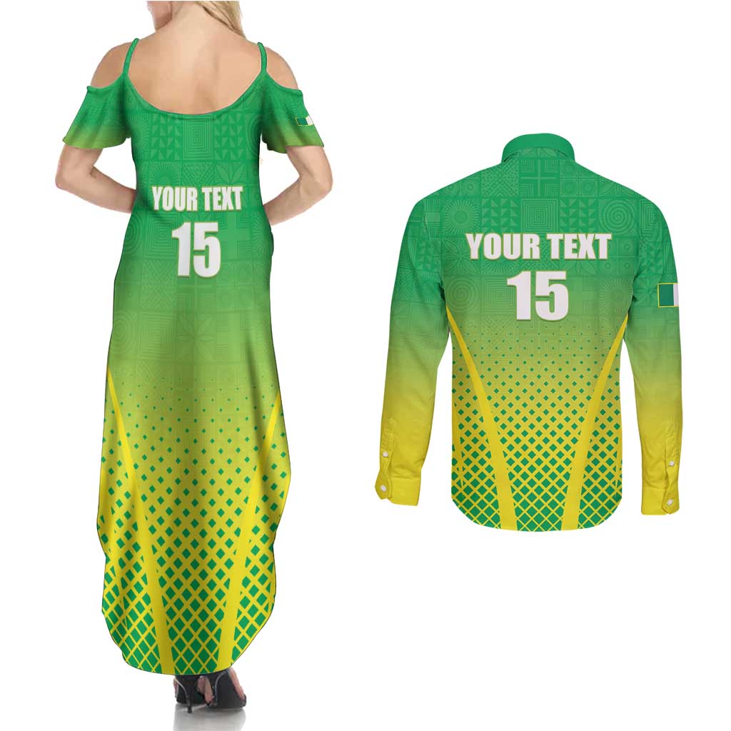 Custom Nigeria Cricket Couples Matching Summer Maxi Dress and Long Sleeve Button Shirt Come On Yellow Greens - Wonder Print Shop