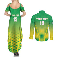 Custom Nigeria Cricket Couples Matching Summer Maxi Dress and Long Sleeve Button Shirt Come On Yellow Greens - Wonder Print Shop