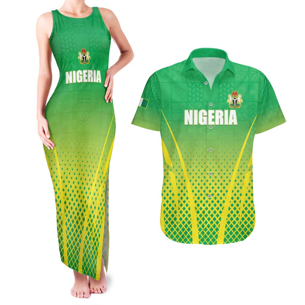 Custom Nigeria Cricket Couples Matching Tank Maxi Dress and Hawaiian Shirt Come On Yellow Greens - Wonder Print Shop