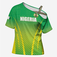 Custom Nigeria Cricket Cross Shoulder Shirt Come On Yellow Greens - Wonder Print Shop