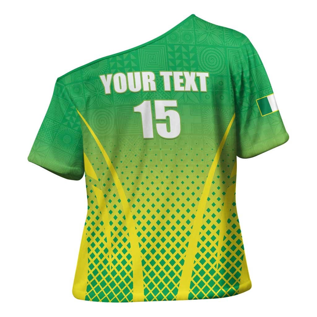 Custom Nigeria Cricket Cross Shoulder Shirt Come On Yellow Greens - Wonder Print Shop