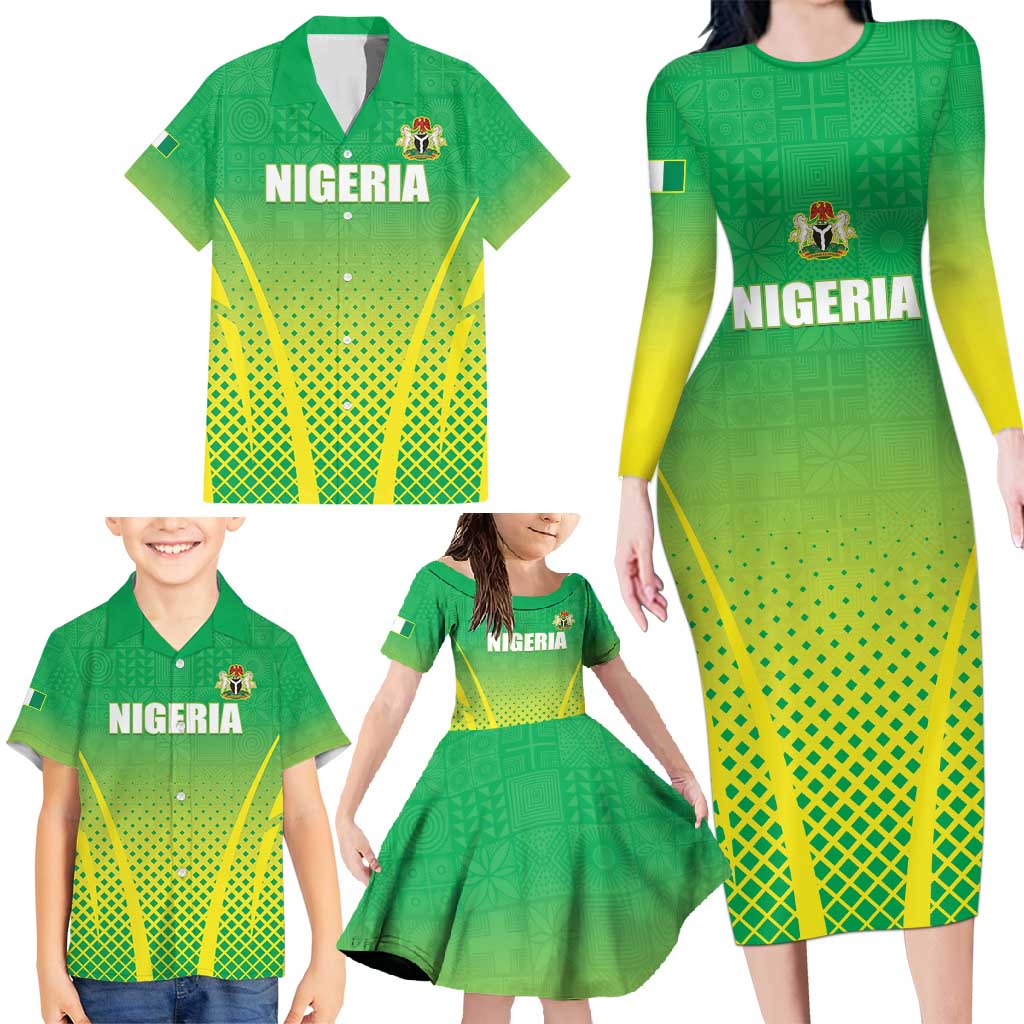 Custom Nigeria Cricket Family Matching Long Sleeve Bodycon Dress and Hawaiian Shirt Come On Yellow Greens - Wonder Print Shop
