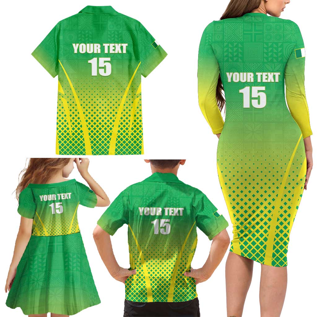Custom Nigeria Cricket Family Matching Long Sleeve Bodycon Dress and Hawaiian Shirt Come On Yellow Greens - Wonder Print Shop