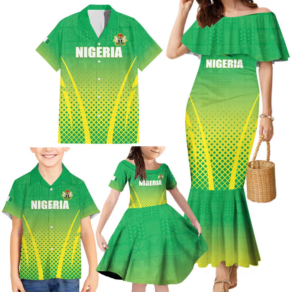 Custom Nigeria Cricket Family Matching Mermaid Dress and Hawaiian Shirt Come On Yellow Greens - Wonder Print Shop
