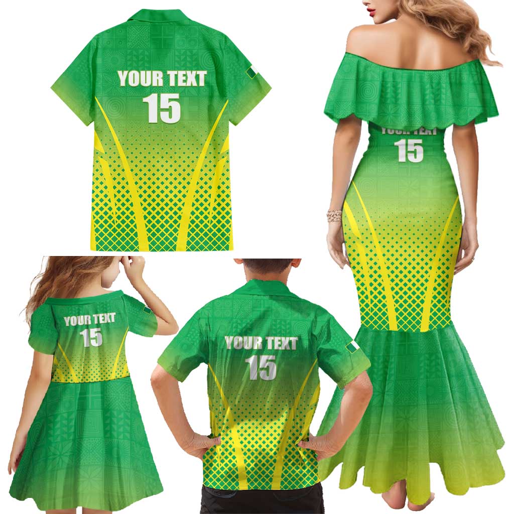 Custom Nigeria Cricket Family Matching Mermaid Dress and Hawaiian Shirt Come On Yellow Greens - Wonder Print Shop