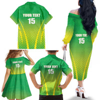 Custom Nigeria Cricket Family Matching Off The Shoulder Long Sleeve Dress and Hawaiian Shirt Come On Yellow Greens - Wonder Print Shop