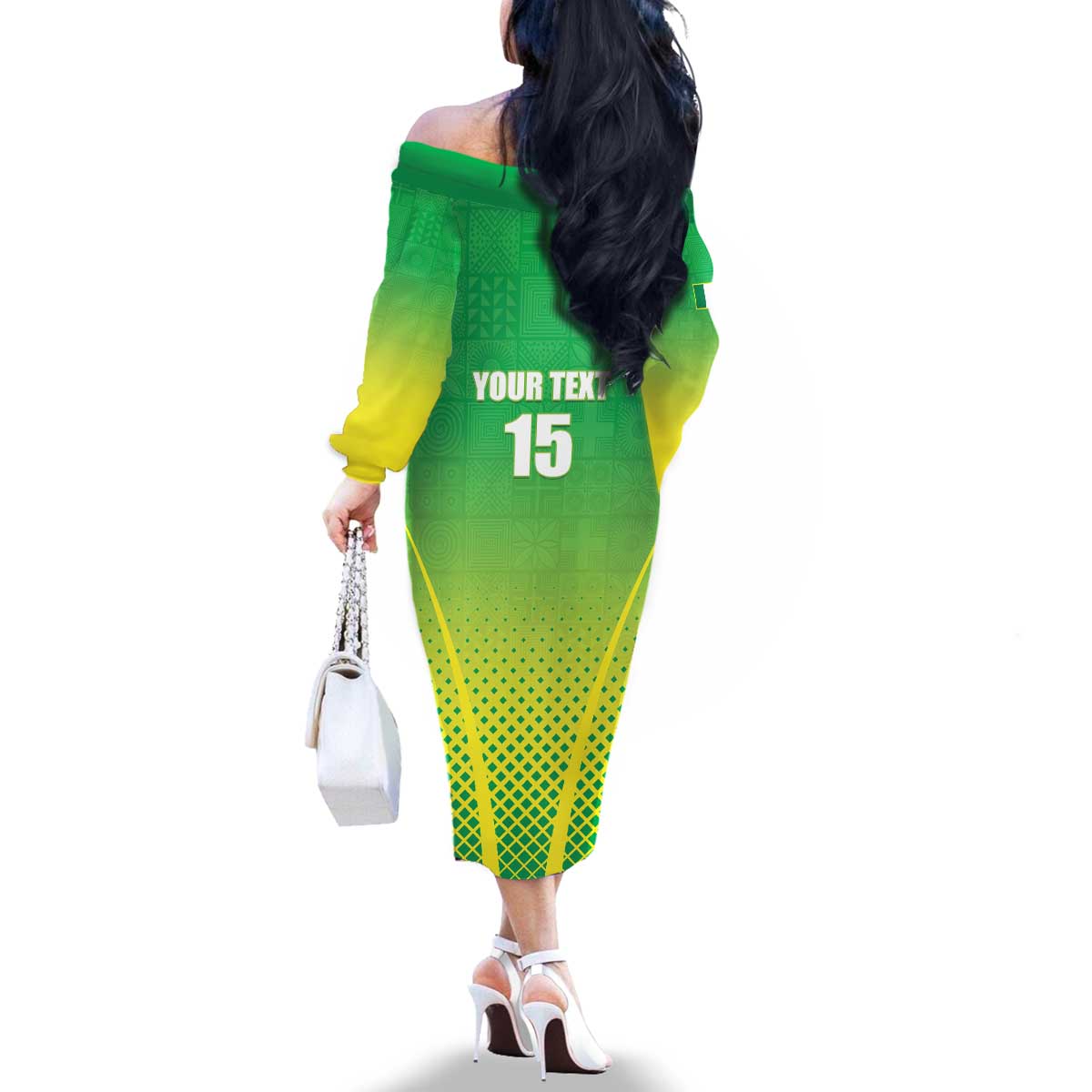 Custom Nigeria Cricket Family Matching Off The Shoulder Long Sleeve Dress and Hawaiian Shirt Come On Yellow Greens - Wonder Print Shop