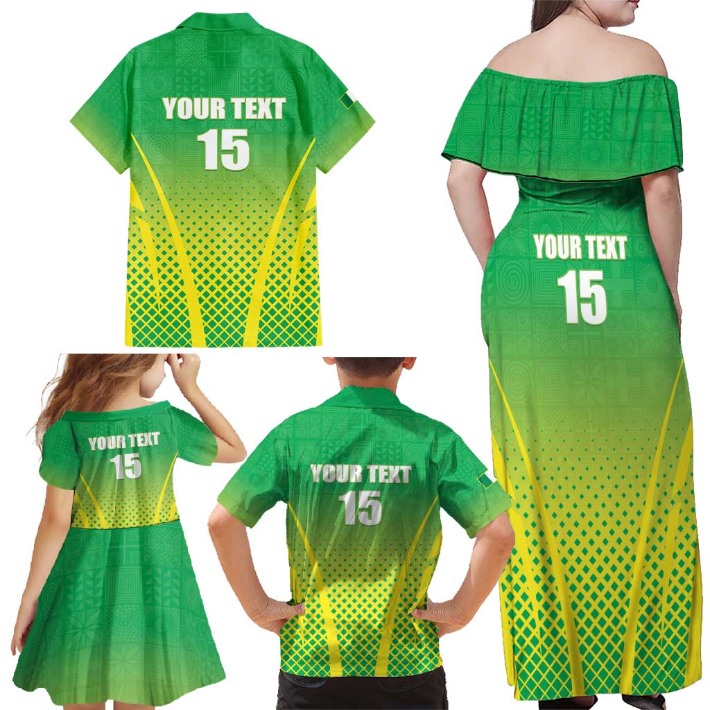 Custom Nigeria Cricket Family Matching Off Shoulder Maxi Dress and Hawaiian Shirt Come On Yellow Greens - Wonder Print Shop