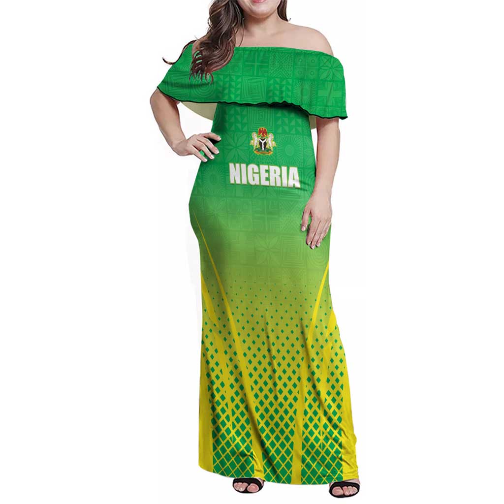 Custom Nigeria Cricket Family Matching Off Shoulder Maxi Dress and Hawaiian Shirt Come On Yellow Greens - Wonder Print Shop