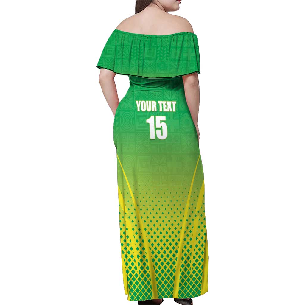Custom Nigeria Cricket Family Matching Off Shoulder Maxi Dress and Hawaiian Shirt Come On Yellow Greens - Wonder Print Shop
