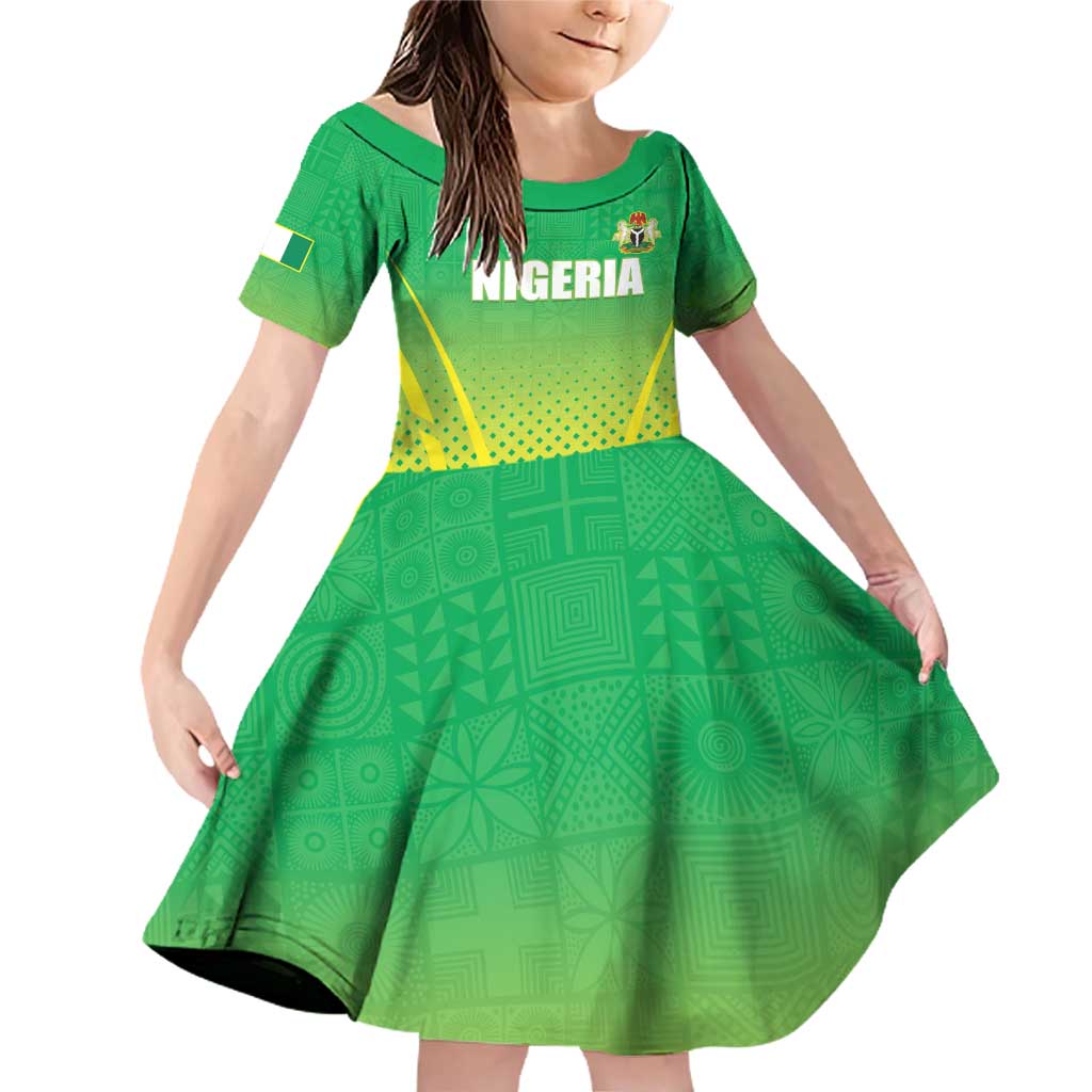 Custom Nigeria Cricket Family Matching Off Shoulder Short Dress and Hawaiian Shirt Come On Yellow Greens - Wonder Print Shop