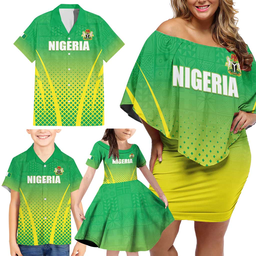 Custom Nigeria Cricket Family Matching Off Shoulder Short Dress and Hawaiian Shirt Come On Yellow Greens - Wonder Print Shop