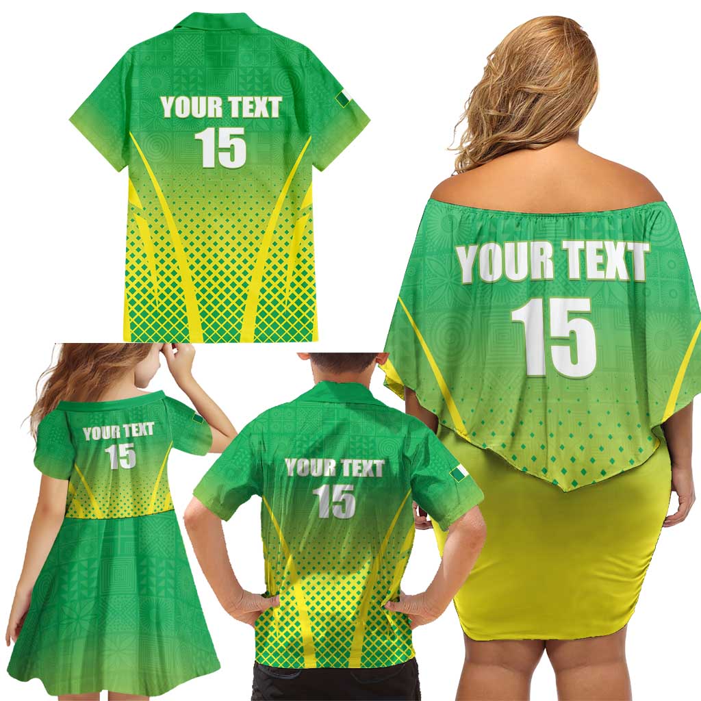 Custom Nigeria Cricket Family Matching Off Shoulder Short Dress and Hawaiian Shirt Come On Yellow Greens - Wonder Print Shop