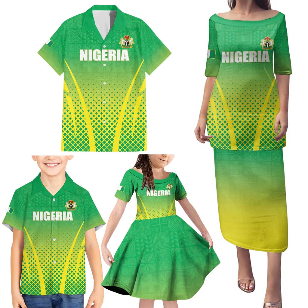 Custom Nigeria Cricket Family Matching Puletasi and Hawaiian Shirt Come On Yellow Greens - Wonder Print Shop