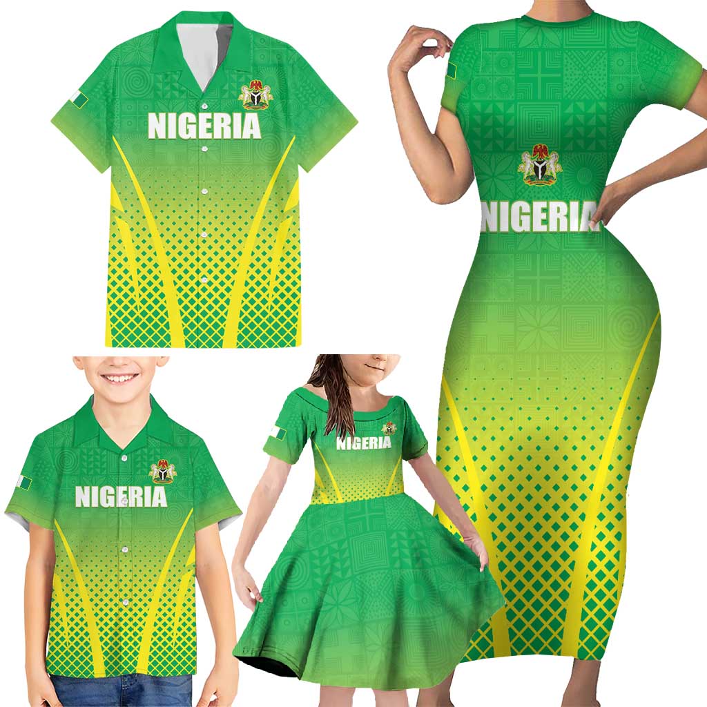 Custom Nigeria Cricket Family Matching Short Sleeve Bodycon Dress and Hawaiian Shirt Come On Yellow Greens - Wonder Print Shop