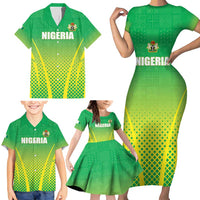 Custom Nigeria Cricket Family Matching Short Sleeve Bodycon Dress and Hawaiian Shirt Come On Yellow Greens - Wonder Print Shop