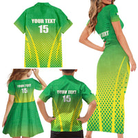 Custom Nigeria Cricket Family Matching Short Sleeve Bodycon Dress and Hawaiian Shirt Come On Yellow Greens - Wonder Print Shop