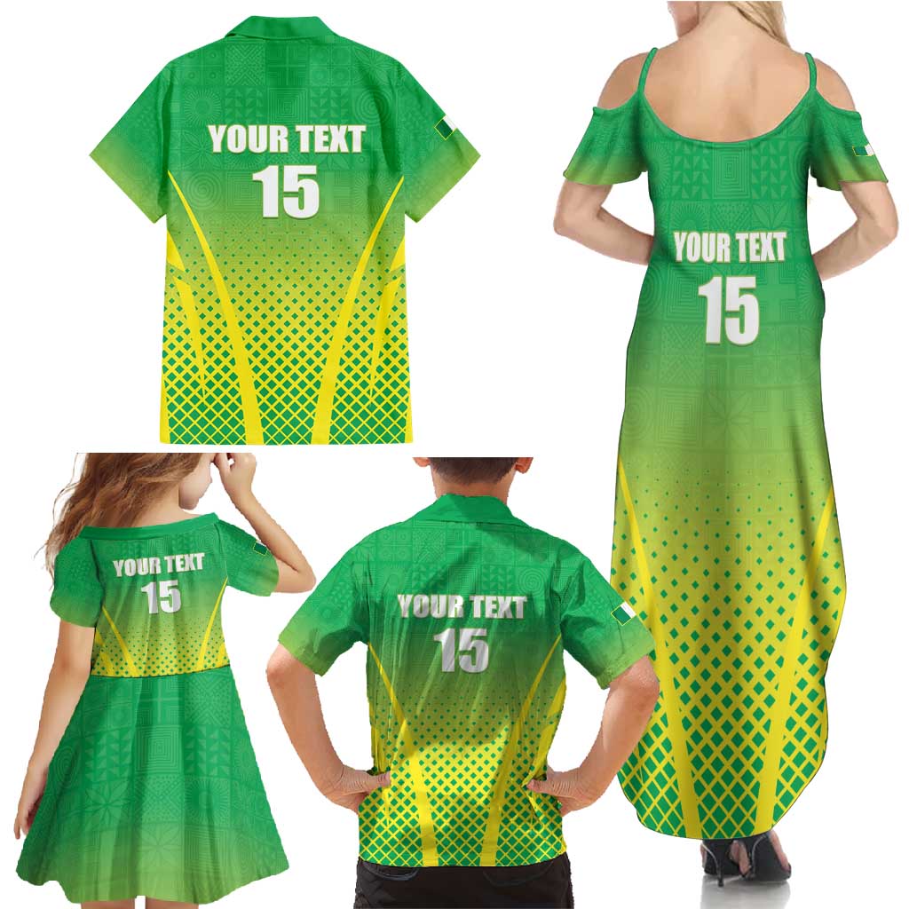 Custom Nigeria Cricket Family Matching Summer Maxi Dress and Hawaiian Shirt Come On Yellow Greens - Wonder Print Shop