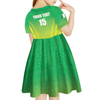 Custom Nigeria Cricket Kid Short Sleeve Dress Come On Yellow Greens - Wonder Print Shop