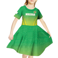 Custom Nigeria Cricket Kid Short Sleeve Dress Come On Yellow Greens - Wonder Print Shop