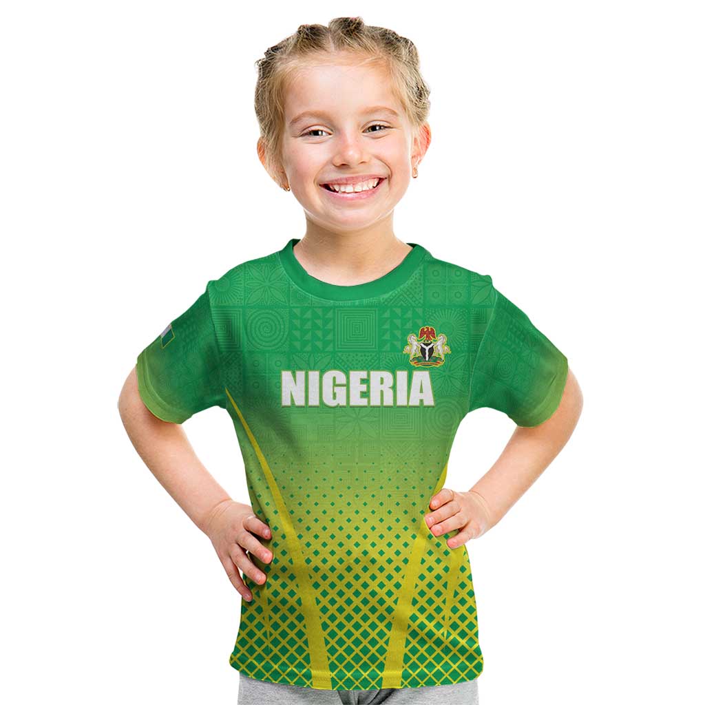 Custom Nigeria Cricket Kid T Shirt Come On Yellow Greens - Wonder Print Shop