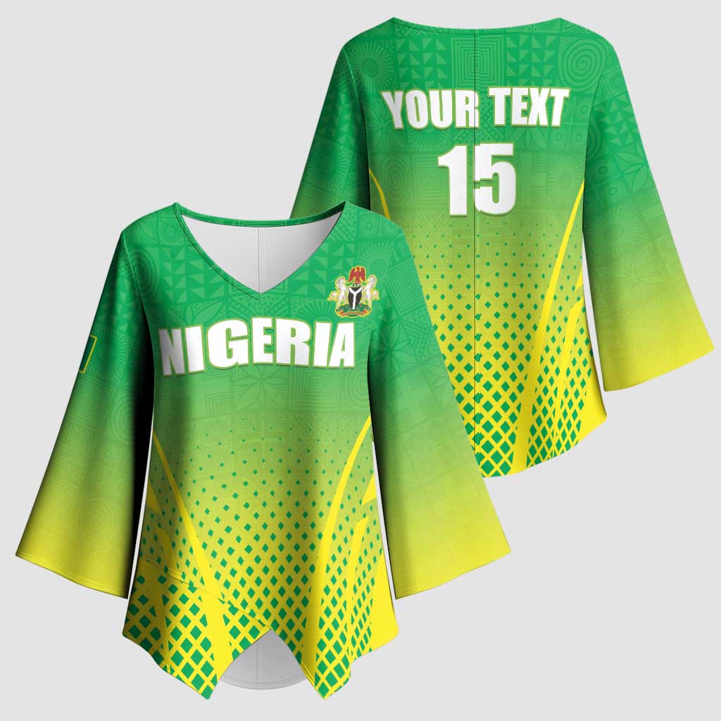 Custom Nigeria Cricket Kimono Sleeve Blouse Come On Yellow Greens - Wonder Print Shop