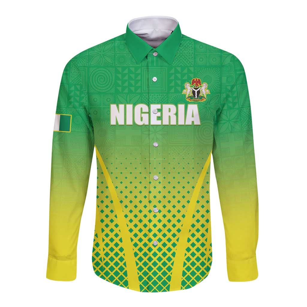 Custom Nigeria Cricket Long Sleeve Button Shirt Come On Yellow Greens - Wonder Print Shop