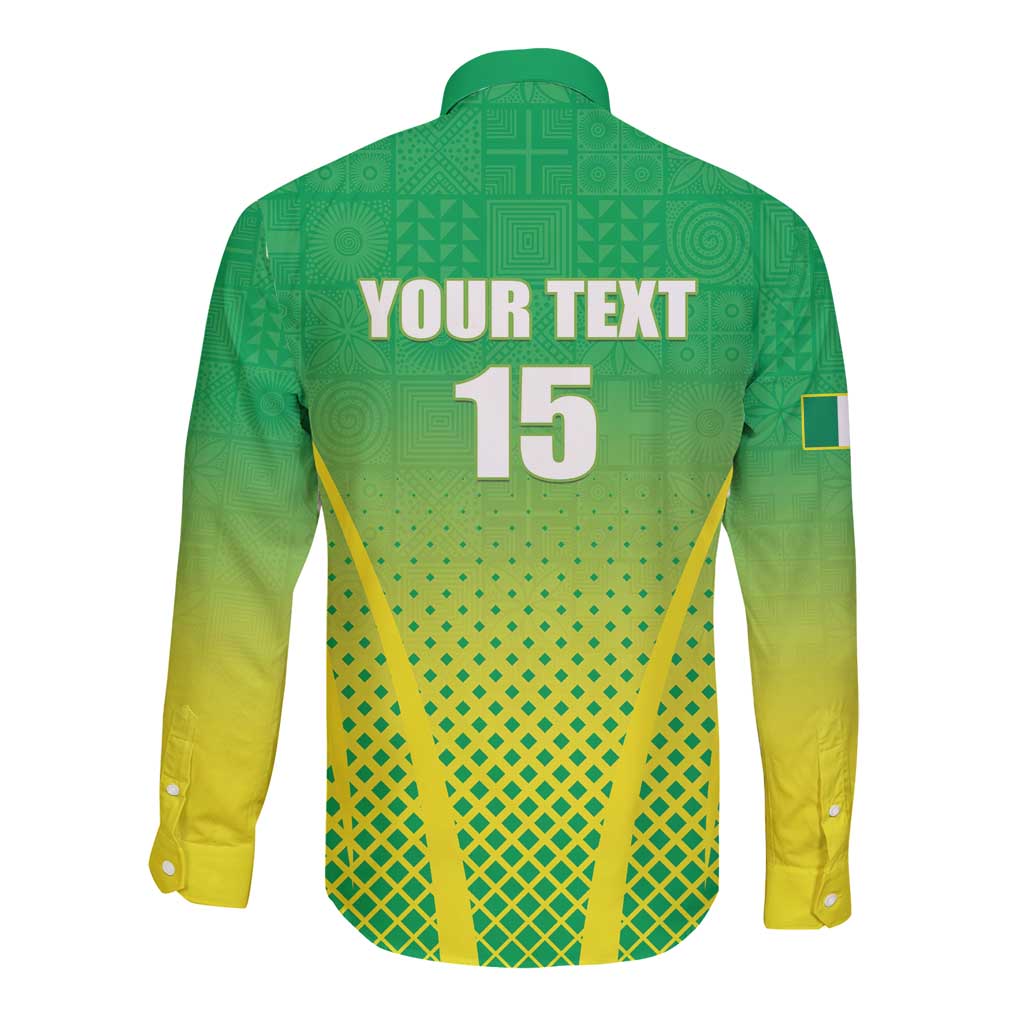 Custom Nigeria Cricket Long Sleeve Button Shirt Come On Yellow Greens - Wonder Print Shop