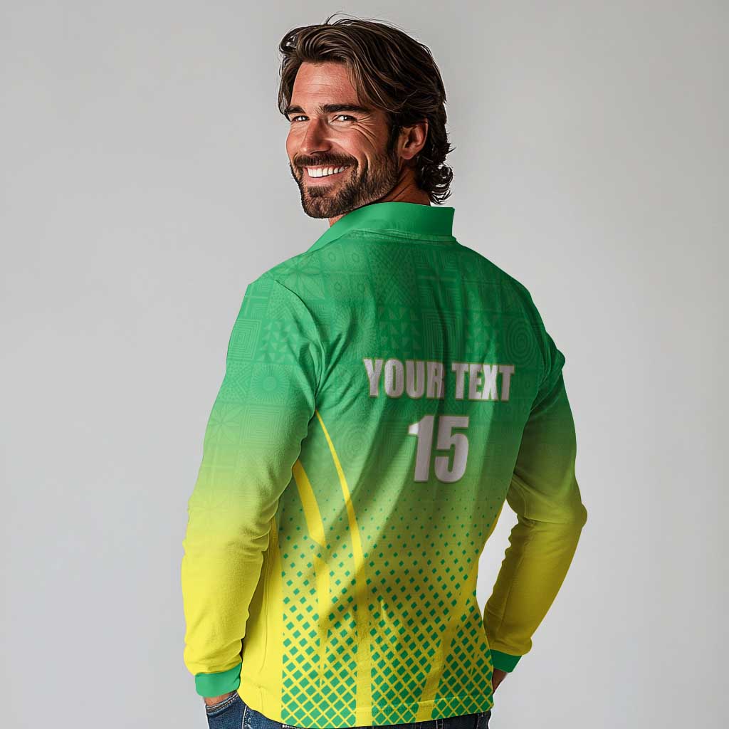 Custom Nigeria Cricket Long Sleeve Polo Shirt Come On Yellow Greens - Wonder Print Shop