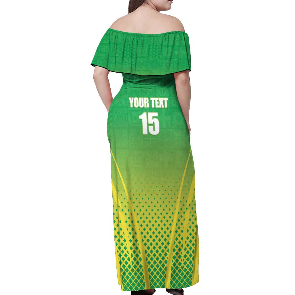 Custom Nigeria Cricket Off Shoulder Maxi Dress Come On Yellow Greens - Wonder Print Shop