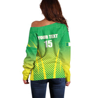 Custom Nigeria Cricket Off Shoulder Sweater Come On Yellow Greens - Wonder Print Shop