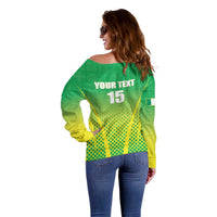 Custom Nigeria Cricket Off Shoulder Sweater Come On Yellow Greens - Wonder Print Shop