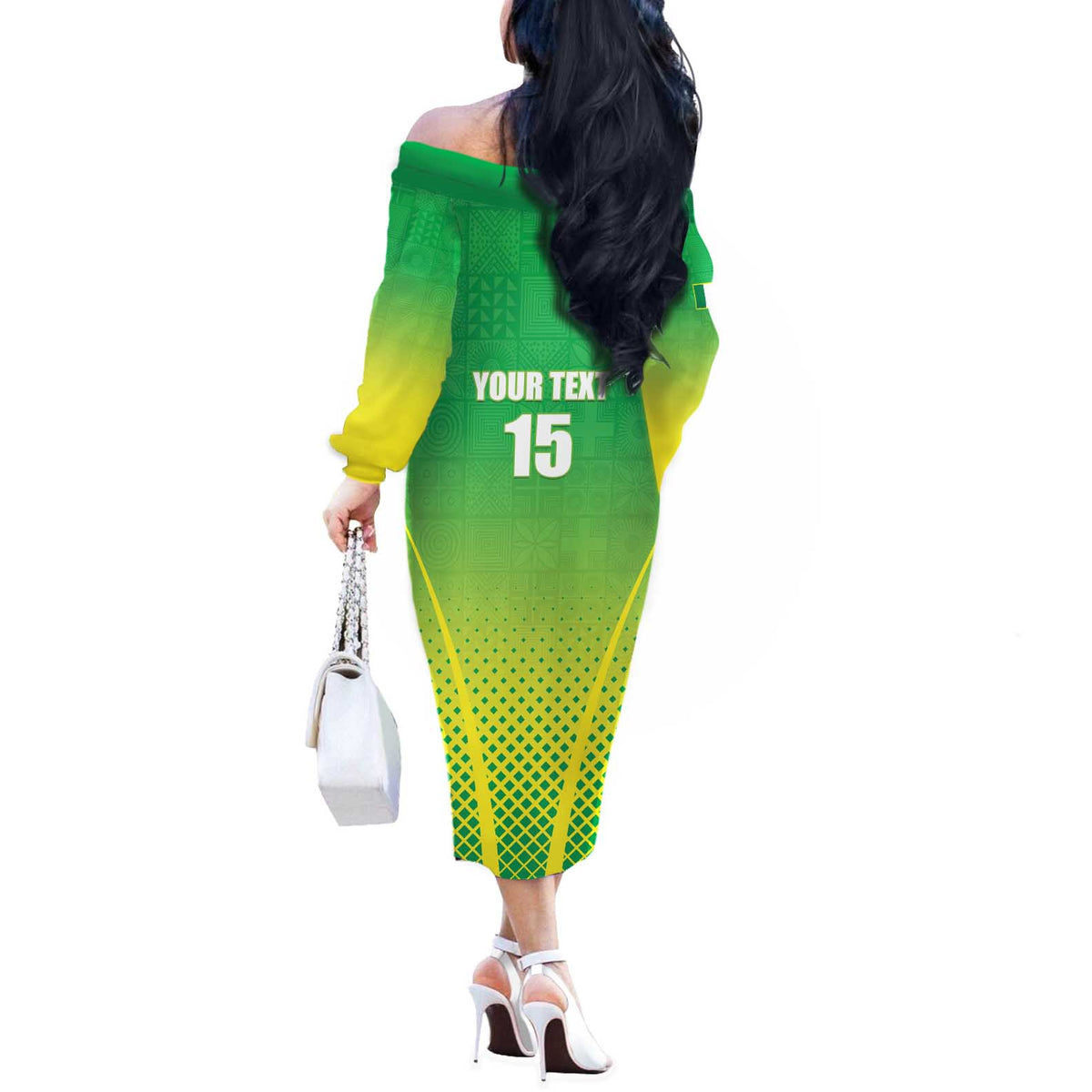 Custom Nigeria Cricket Off The Shoulder Long Sleeve Dress Come On Yellow Greens - Wonder Print Shop