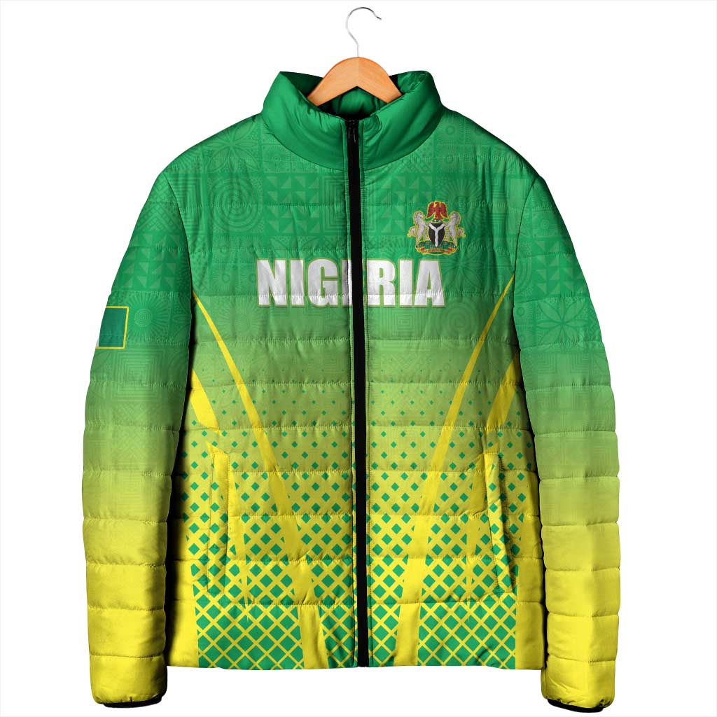 Custom Nigeria Cricket Padded Jacket Come On Yellow Greens - Wonder Print Shop