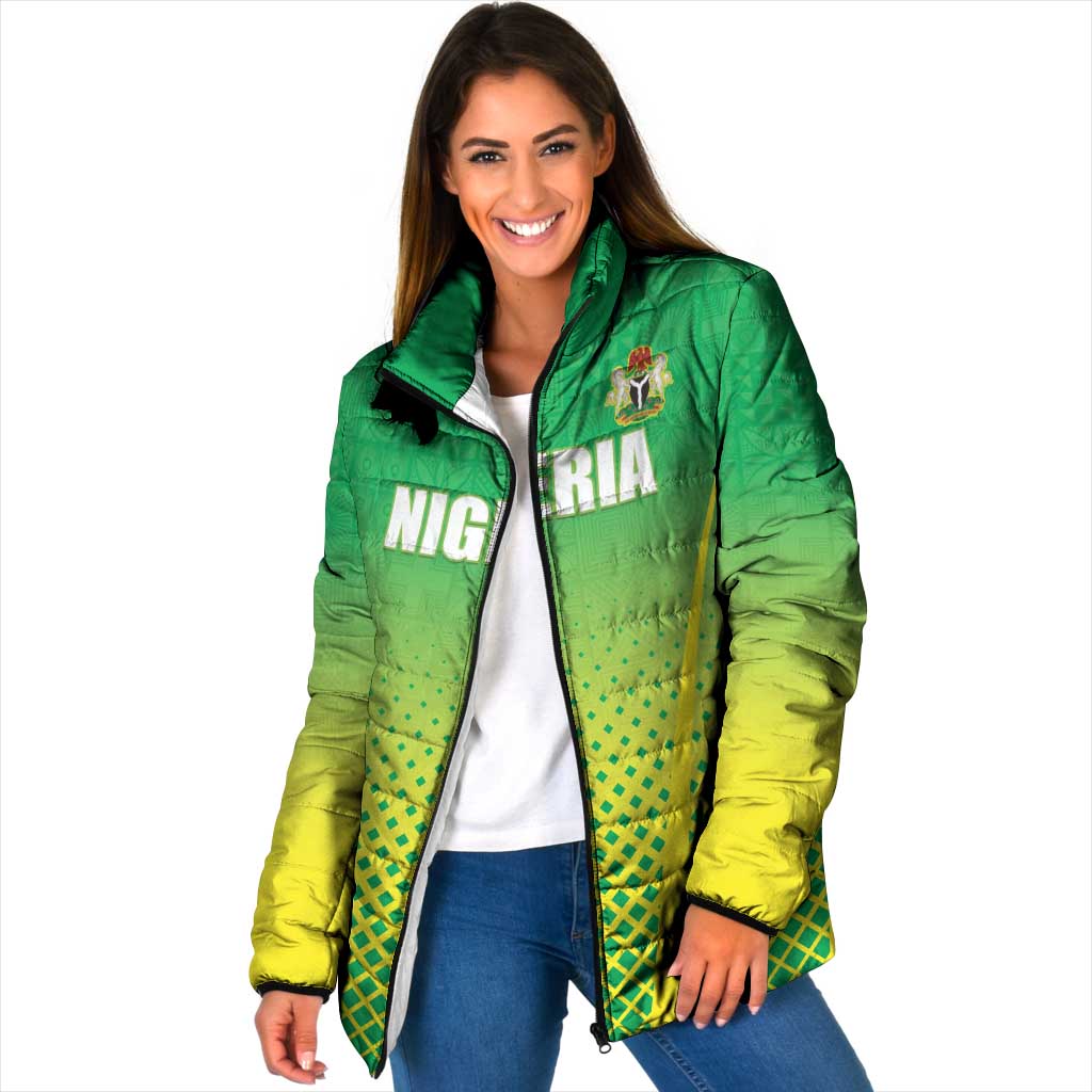 Custom Nigeria Cricket Padded Jacket Come On Yellow Greens - Wonder Print Shop
