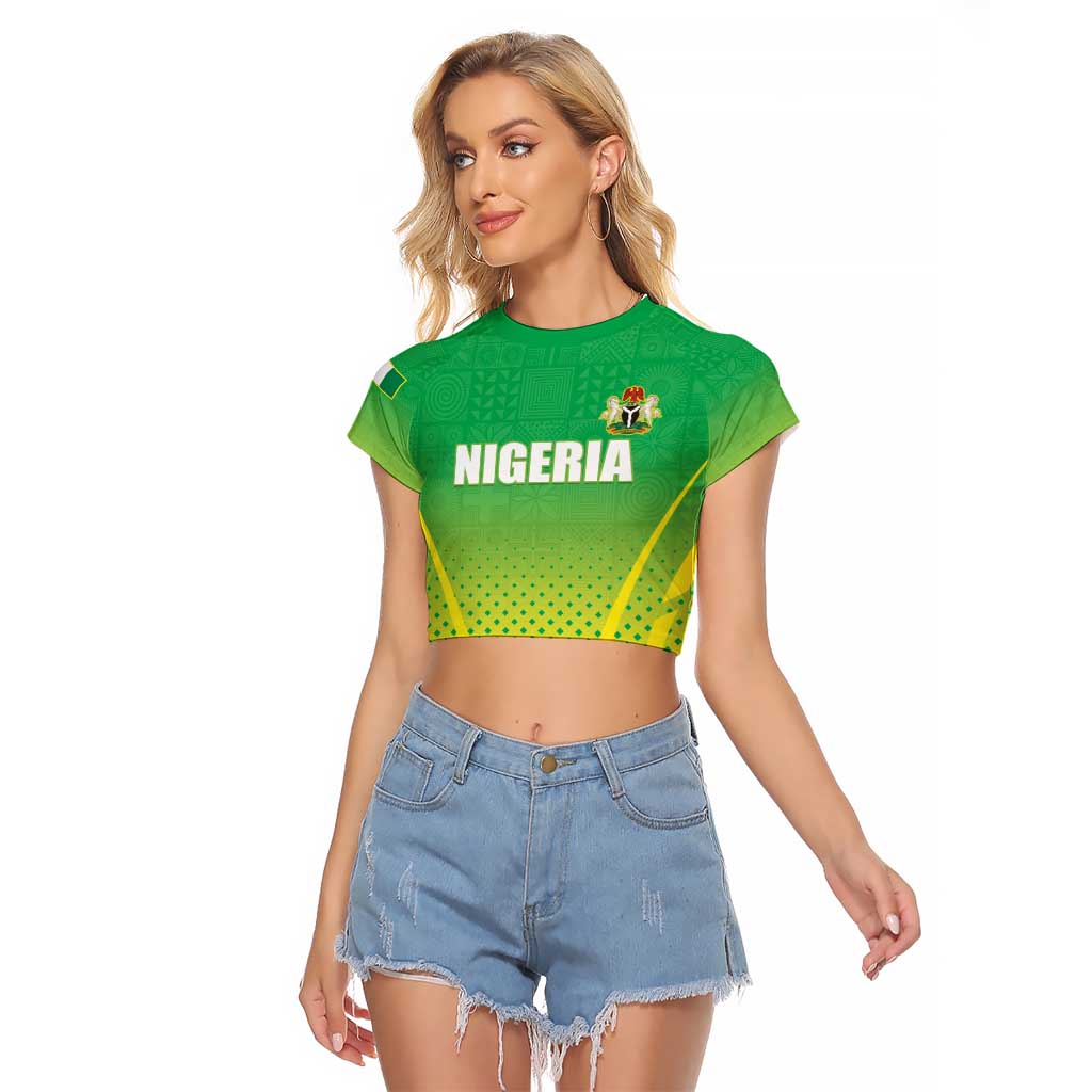 Custom Nigeria Cricket Raglan Cropped T Shirt Come On Yellow Greens - Wonder Print Shop