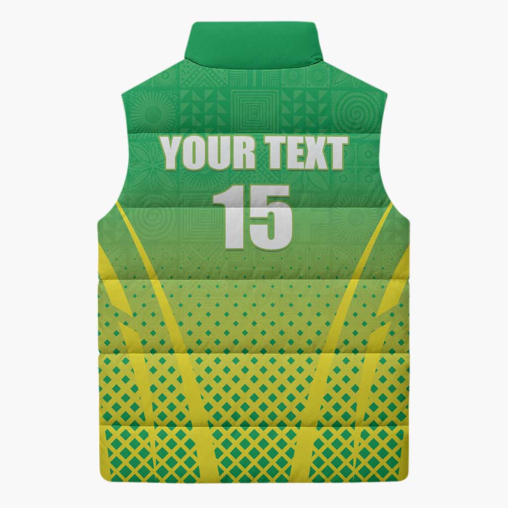 Custom Nigeria Cricket Sleeveless Puffer Jacket Come On Yellow Greens - Wonder Print Shop