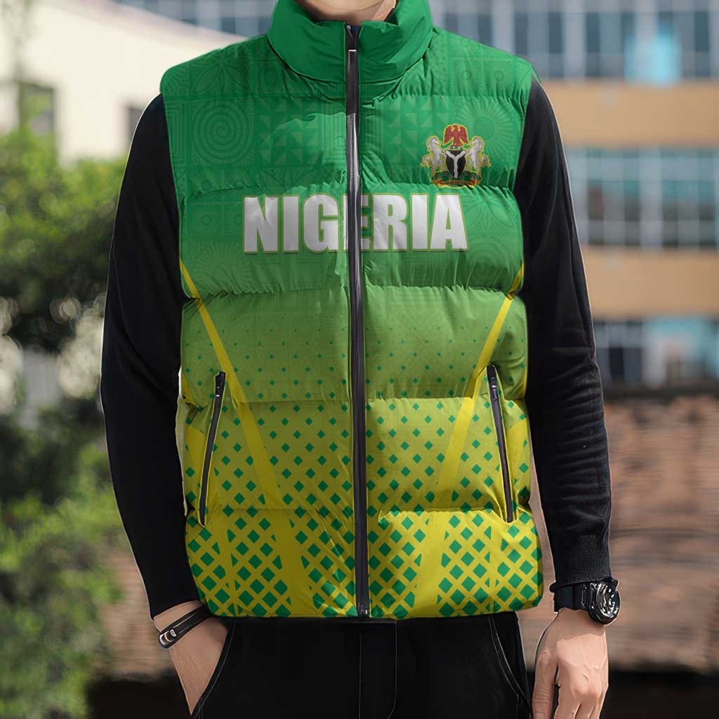 Custom Nigeria Cricket Sleeveless Puffer Jacket Come On Yellow Greens - Wonder Print Shop