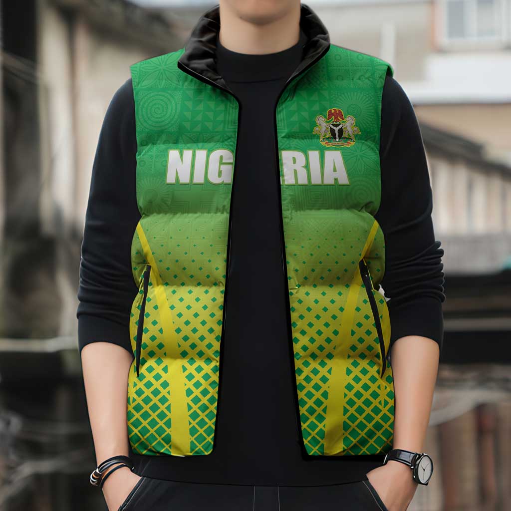 Custom Nigeria Cricket Sleeveless Puffer Jacket Come On Yellow Greens - Wonder Print Shop